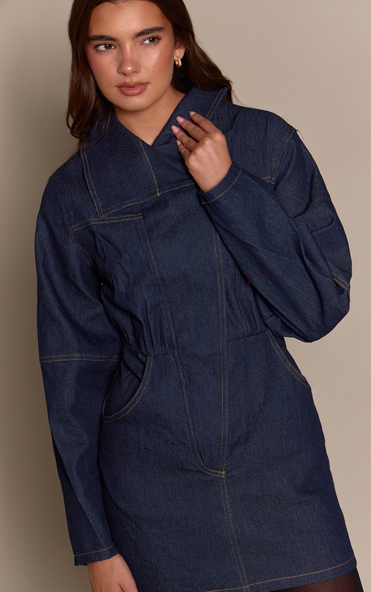 Indigo Twill Contrast Stitching Bodycon Dress image 4