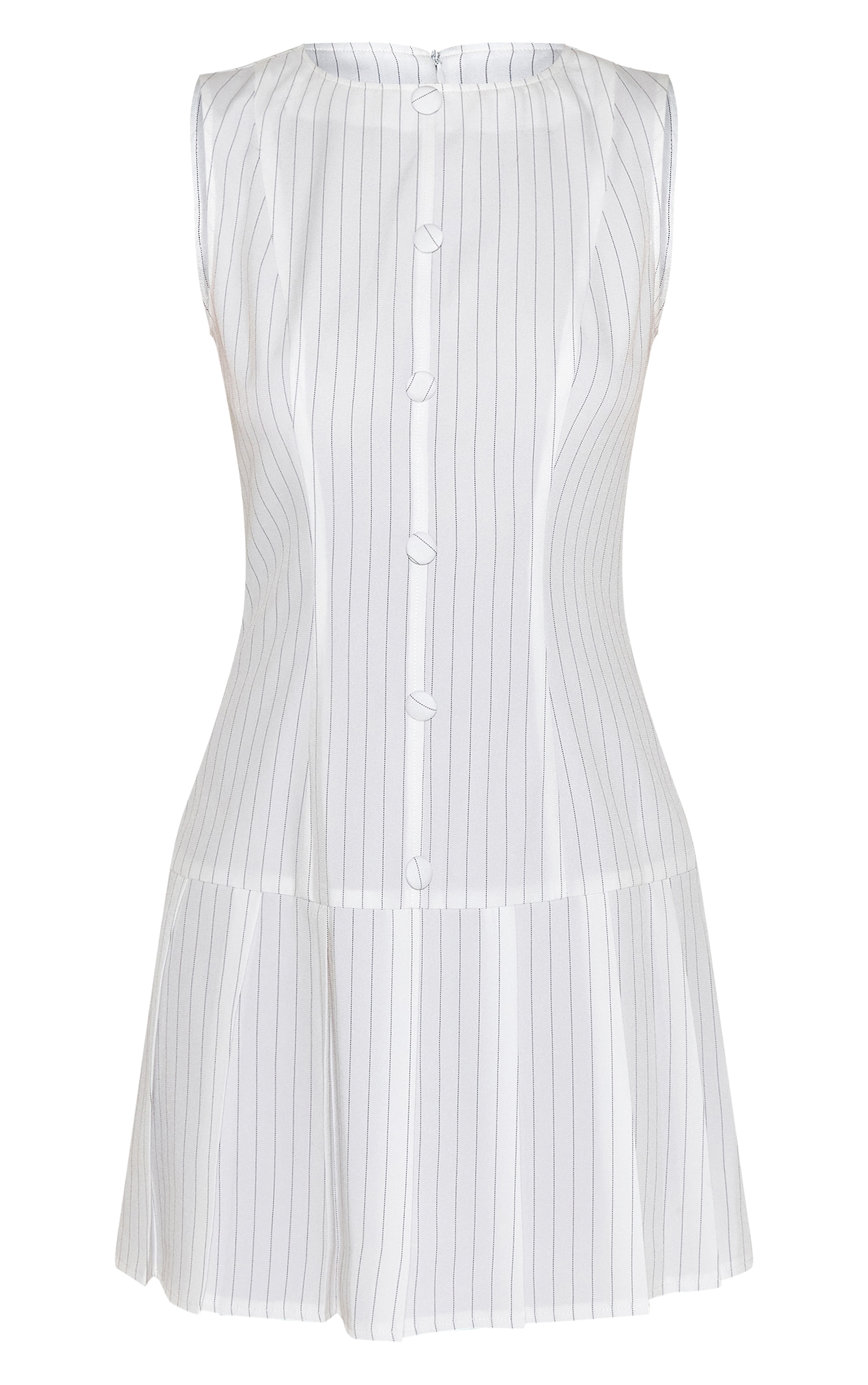 White Pinstripe Button Down Pleated Hem Shift Dress image 5