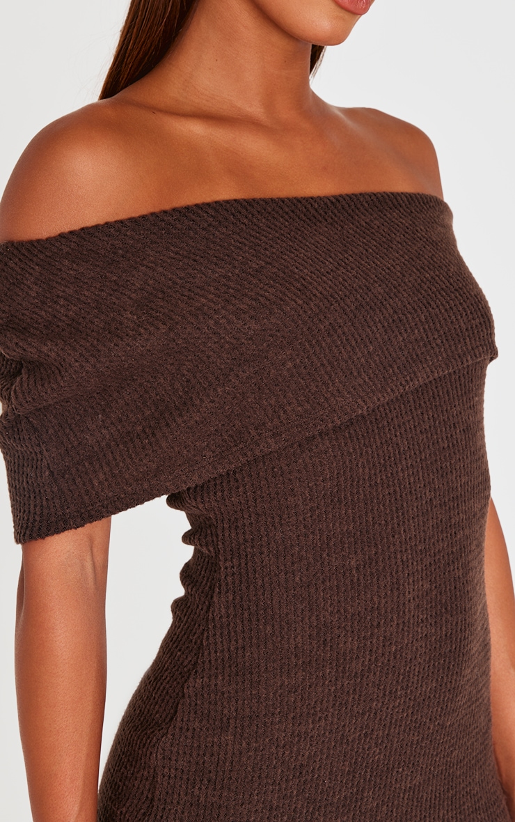 Chocolate Brushed Rib Asymmetric Bodycon Dress image 4