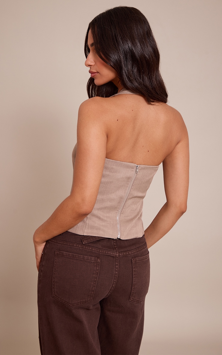 Petite Taupe Halterneck Tailored Top image 2