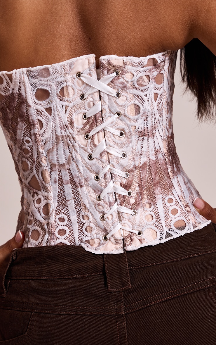 Petite Chocolate Textured Sheer Floral Lace Corset image 4