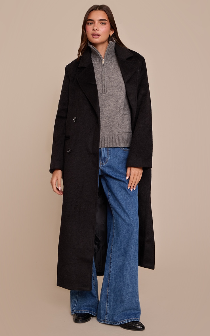 Charcoal Quarter Zip Knit Funnel Neck Jumper image 3