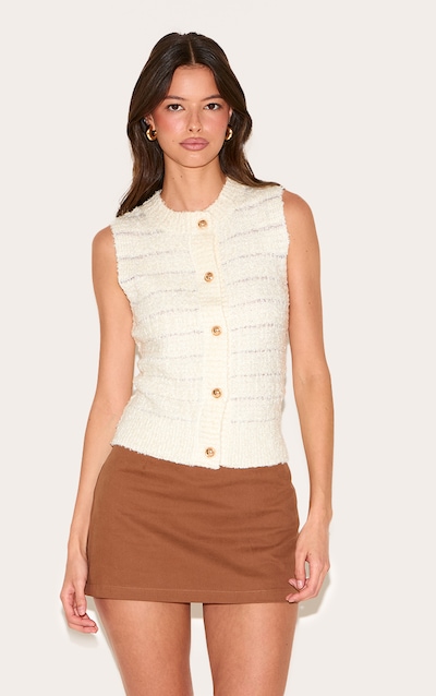 Gilet en maille bouclée crème à boutons