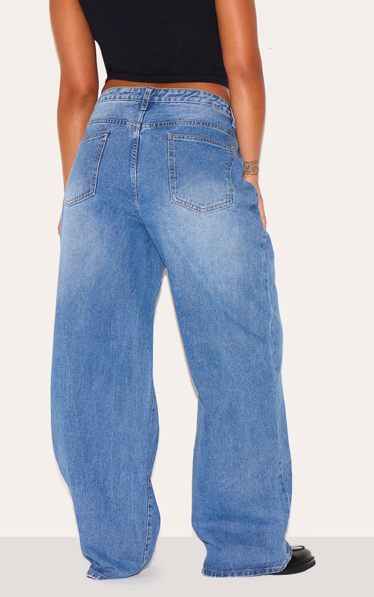 Plus Mid Blue Wash Mid Rise Straight Leg Jeans image 3