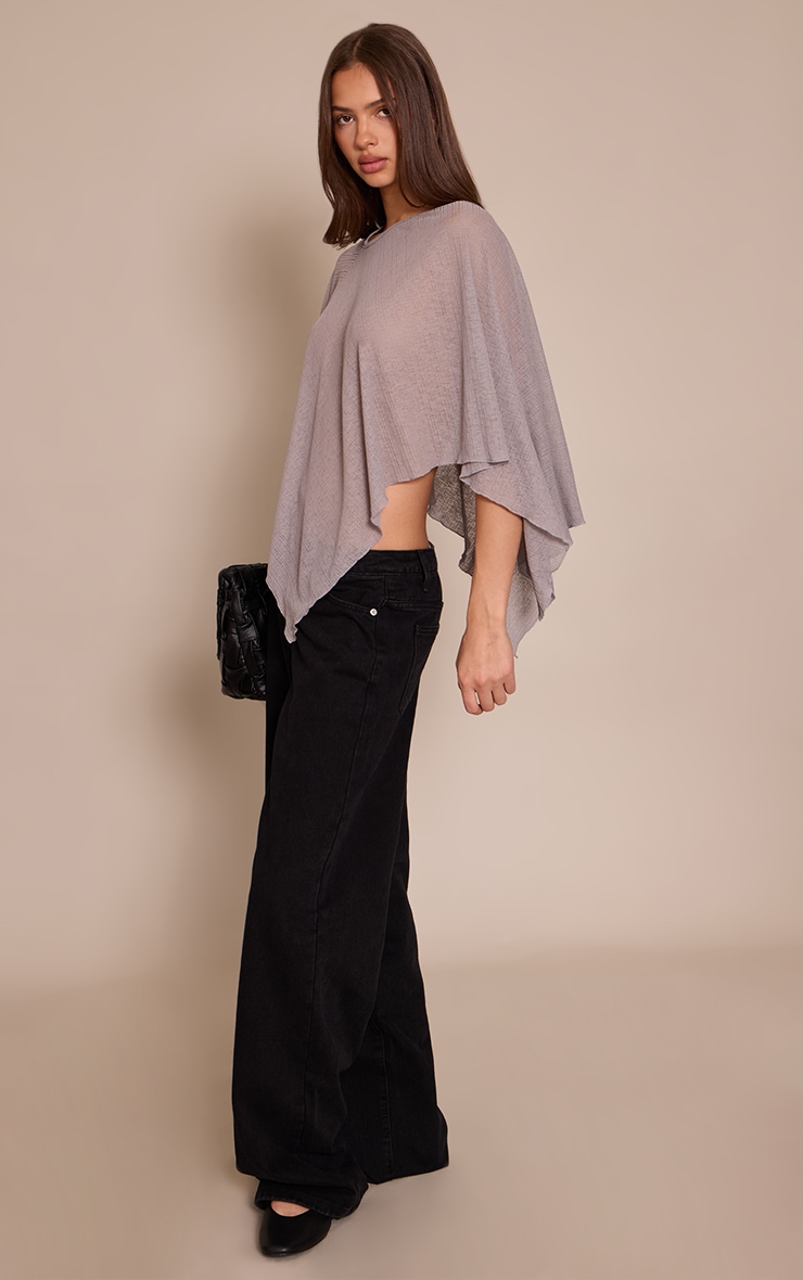Mushroom Ribbed Burnout Mesh Cape Detail Long Top image 3
