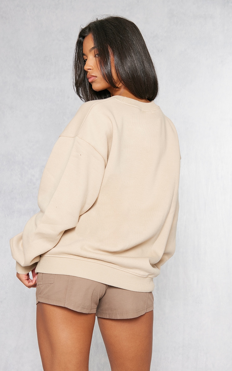 PRETTYLITTLETHING Sand Graphic Oversized Sweater image 2