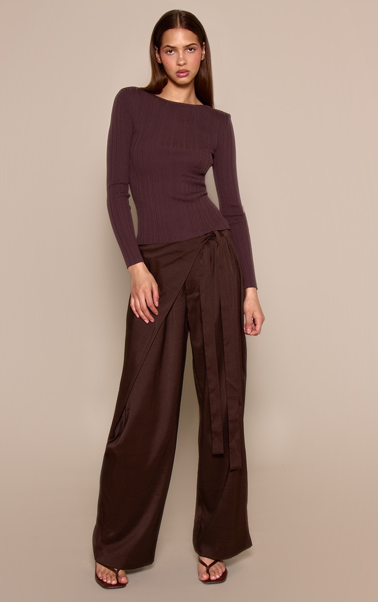 Chocolate Wrap Tie Woven Straight Leg Pants image 2