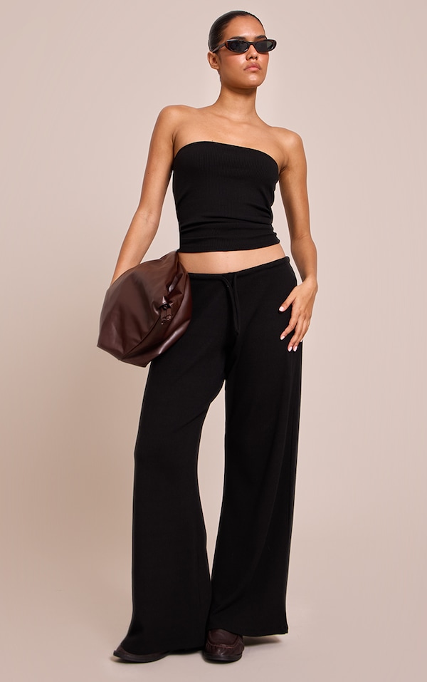 Black Drawstring Slouchy Wide Leg Pants