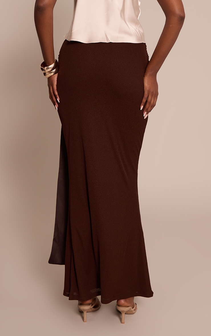 Chocolate Double Layer Onion Skin Drape Detail Maxi Skirt image 3