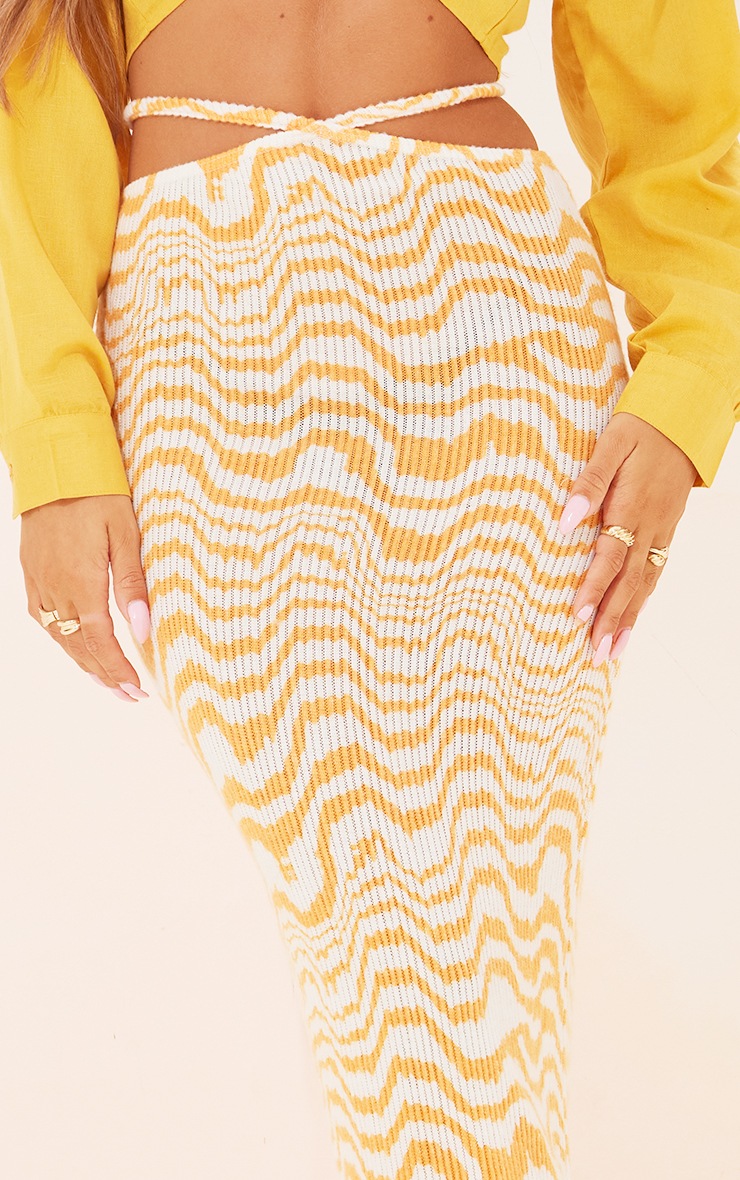 Bright Orange Swirl Printed Rib Midi Skirt image 4