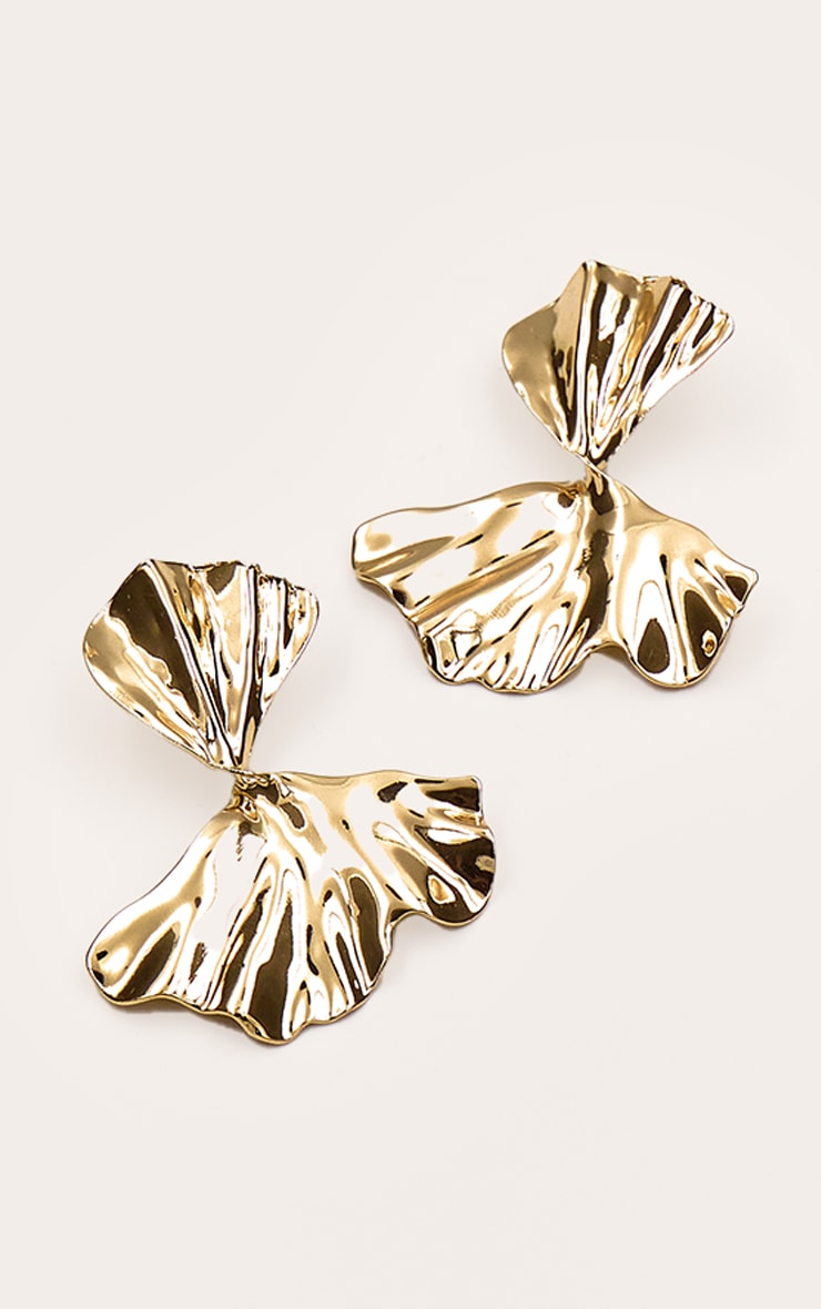 Gold Pleated Twist Statement Earrings image 2