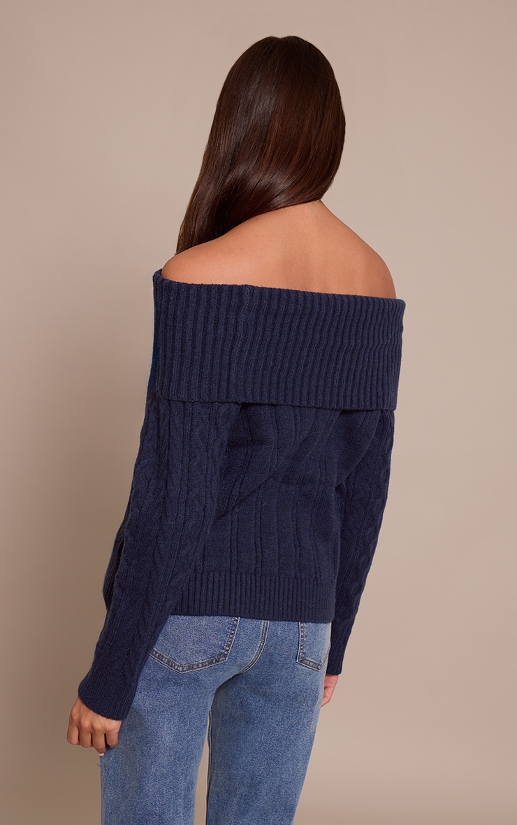 Navy Cable Knit Bardot Sweater image 2