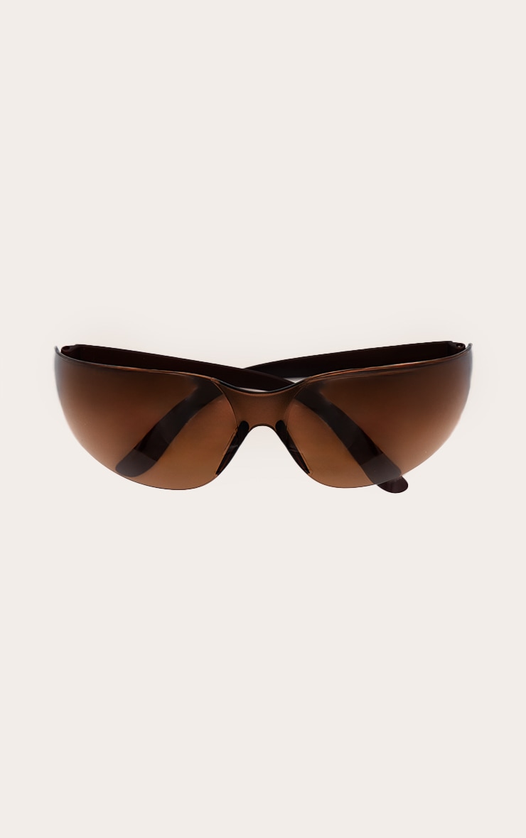 Brown Lens Frameless Sporty Visor Sunglasses image 2