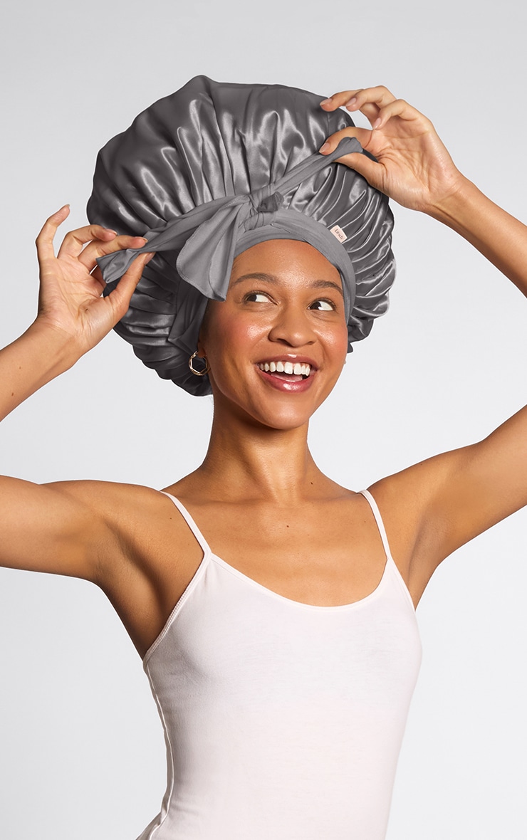 Kitsch Bonnet oversize ajustable en satin Charcoal image 2
