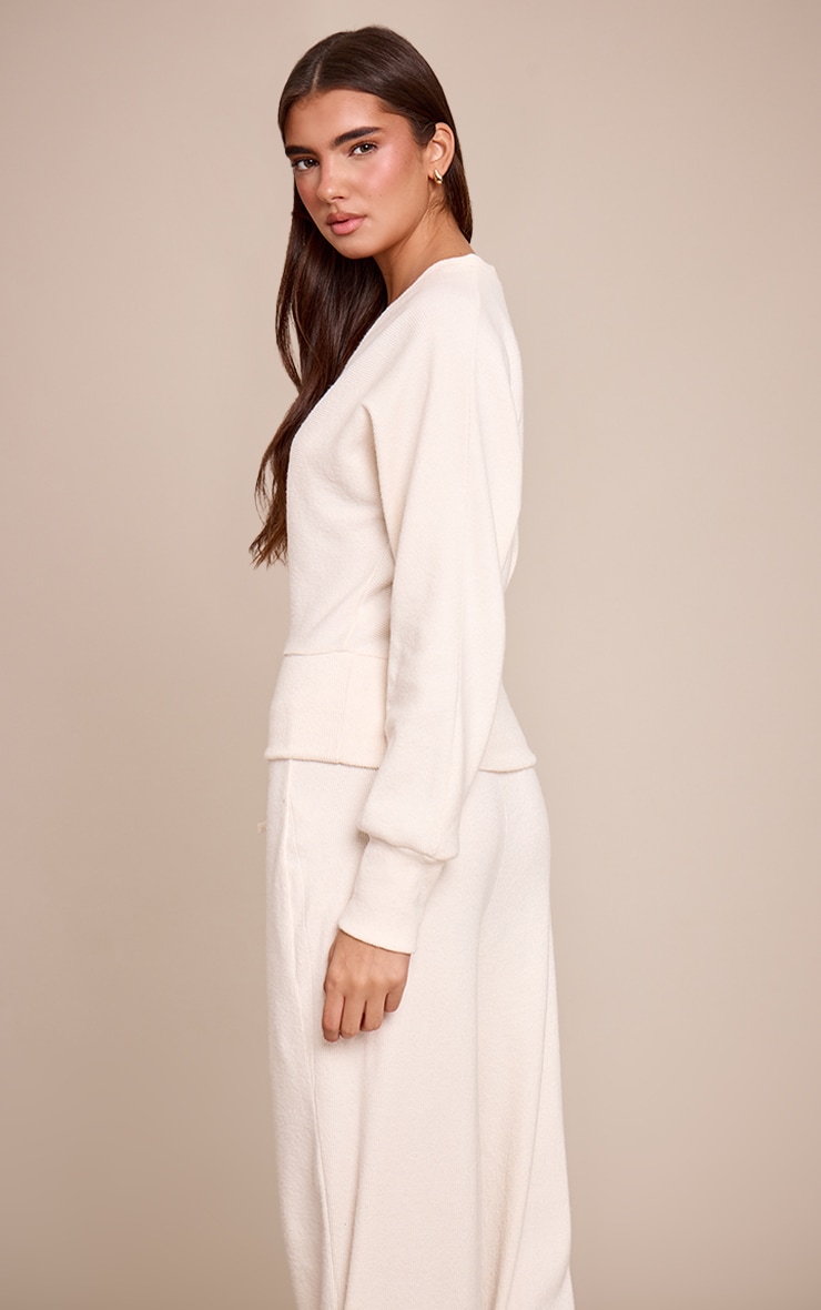 Ecru Soft Ribbed Button Up Cardigan image 2