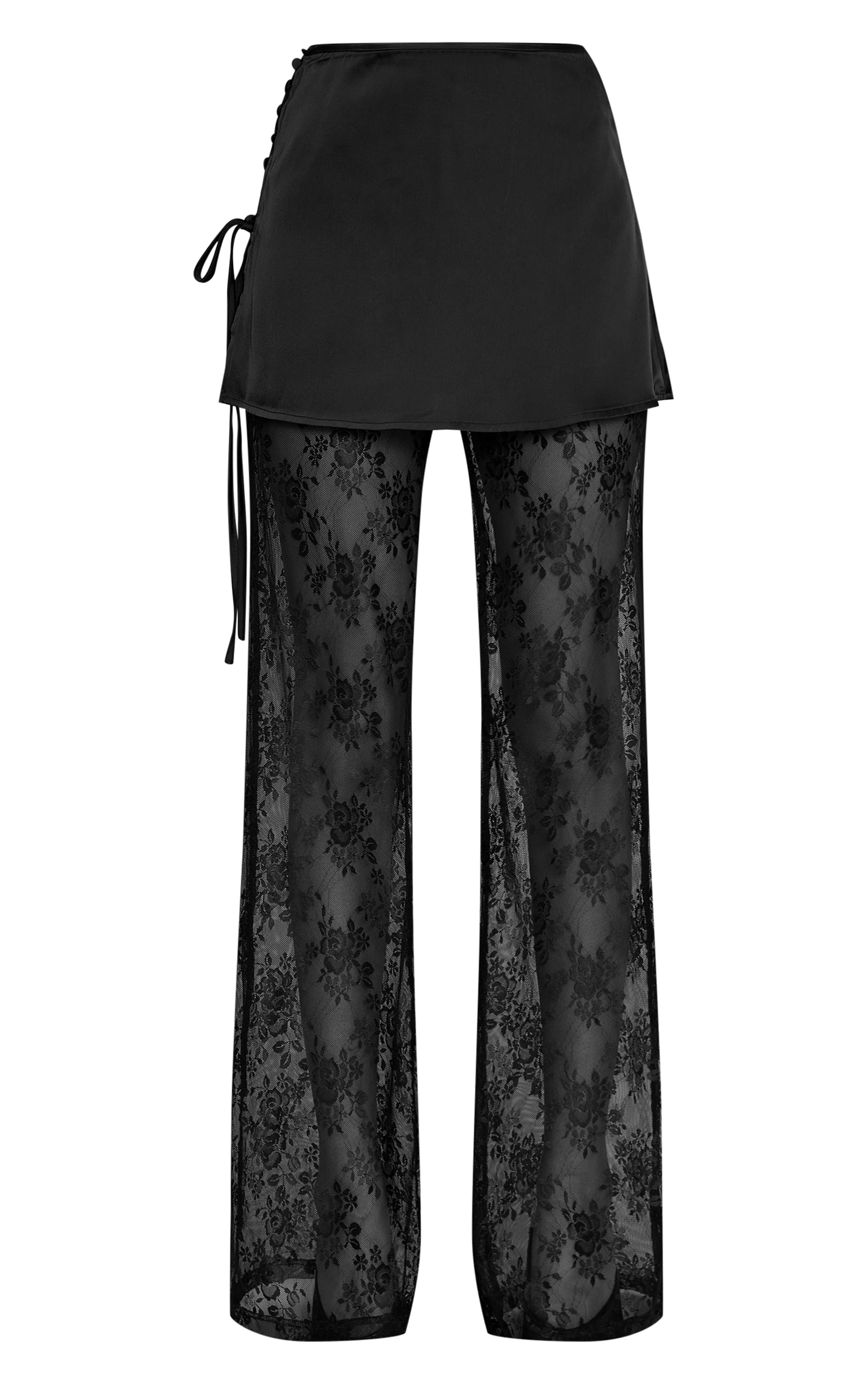 Tall Black Satin Overlay Lace Trousers image 5