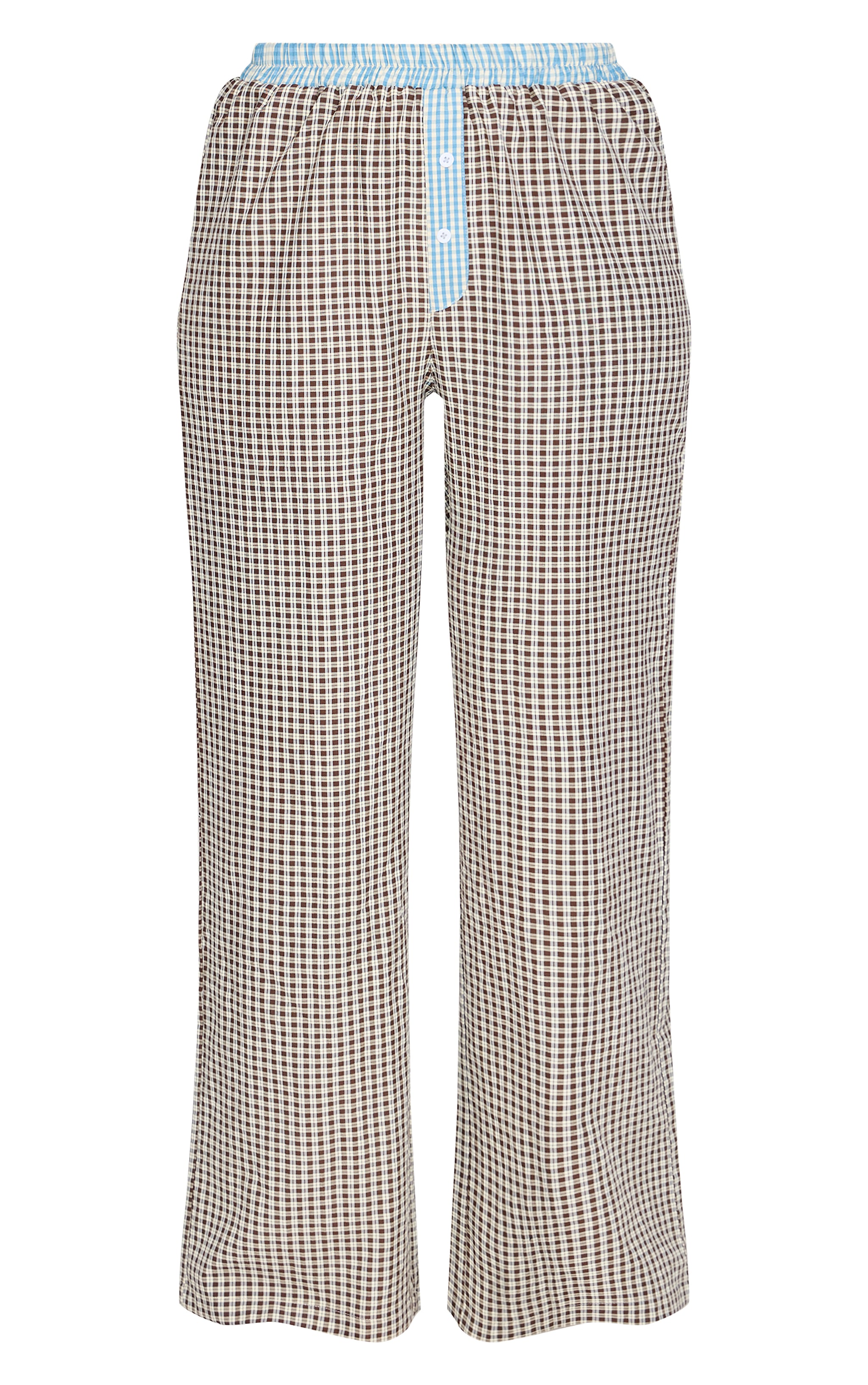 Tall Brown Contrast Detail Check Wide Leg Pants image 5