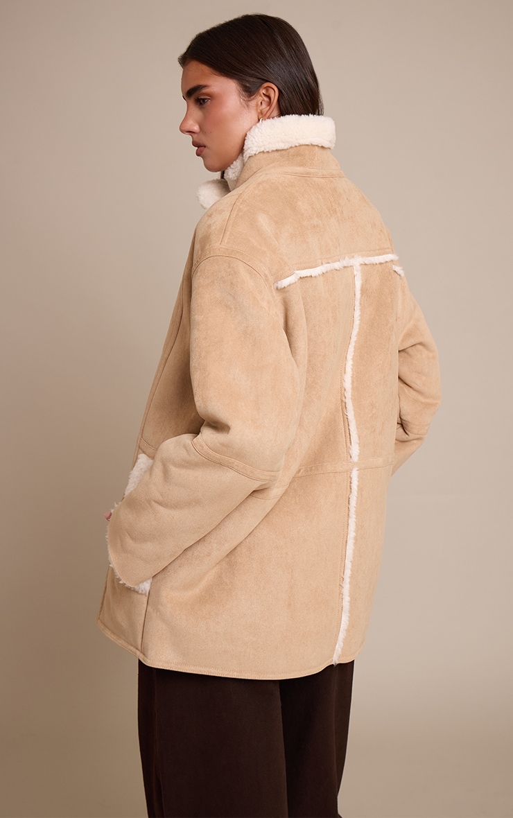 Beige Borg Lining Oversized Aviator image 2