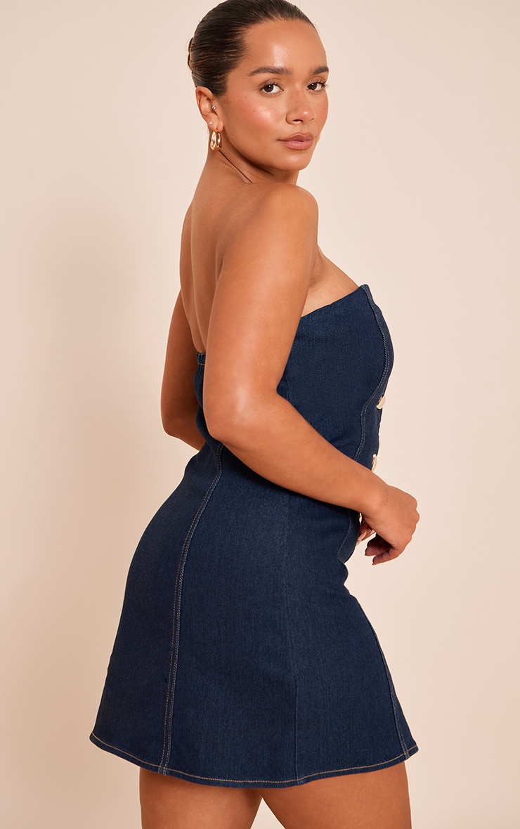 Shape Mini robe bustier en jean stretch indigo à empiècements boutons dorés image 2