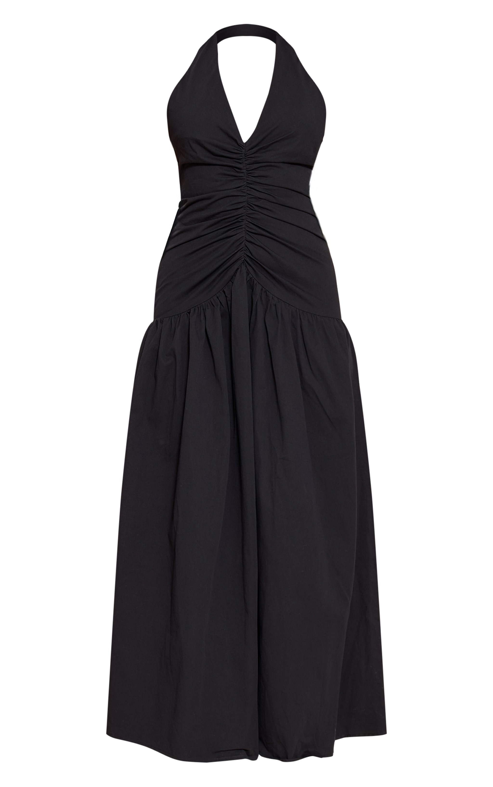 Black Woven Ruched Detail Maxi Dress image 5