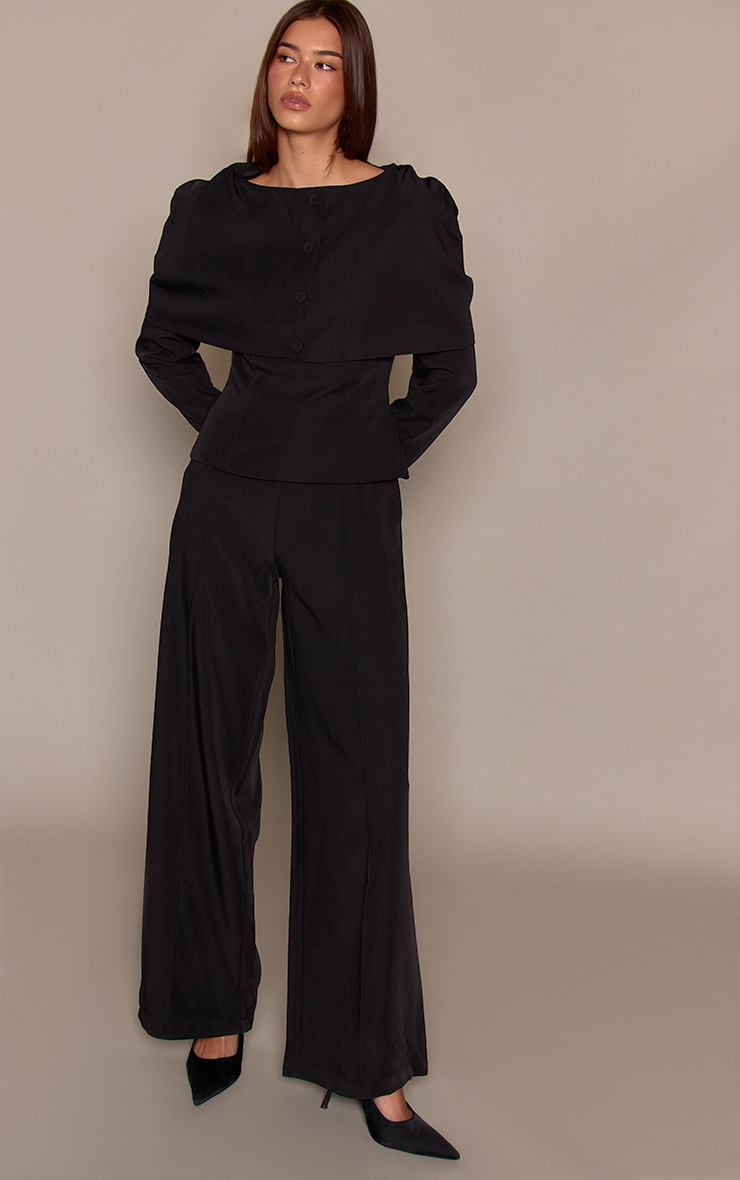Black Tailored Woven Button Down Long Sleeve Jumpsuit image 1