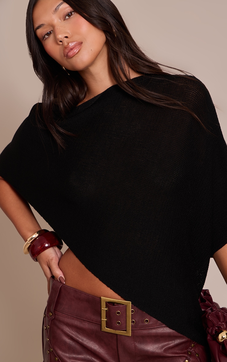 Black Fine Knit Poncho Style Top image 4