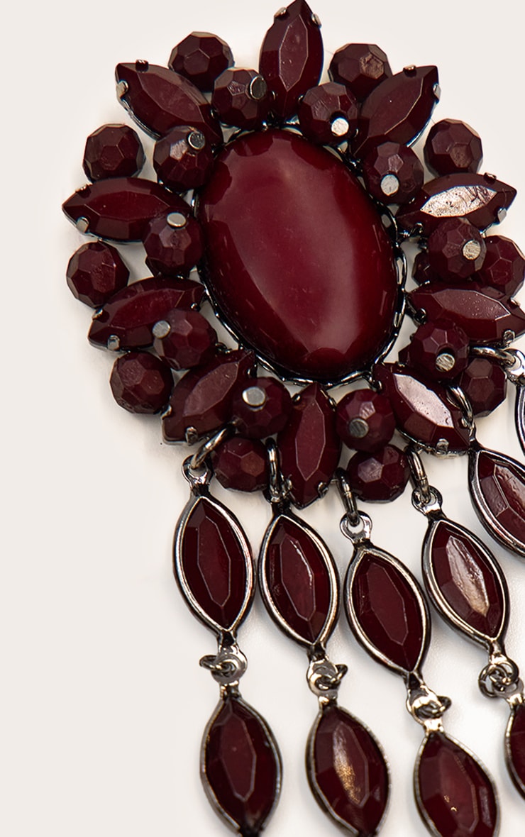 Burgundy Resin Bead Drape Statement Earrings image 3