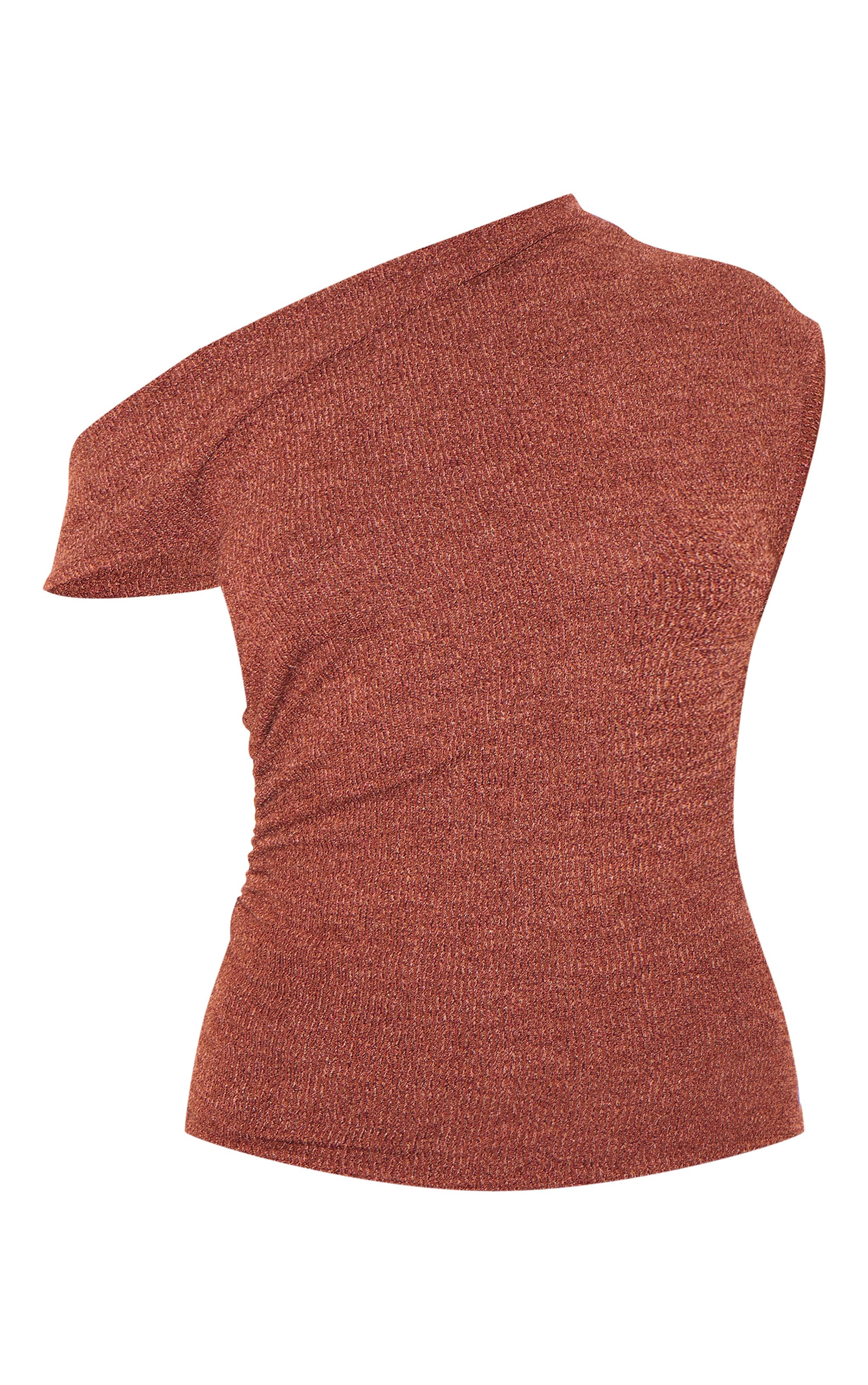 Brown Textured Ruched Asymmetric Longline Top image 5