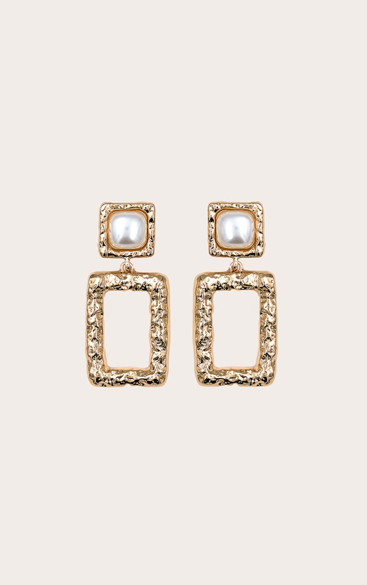 Gold Rectangular Pendant Statement Earrings image 3