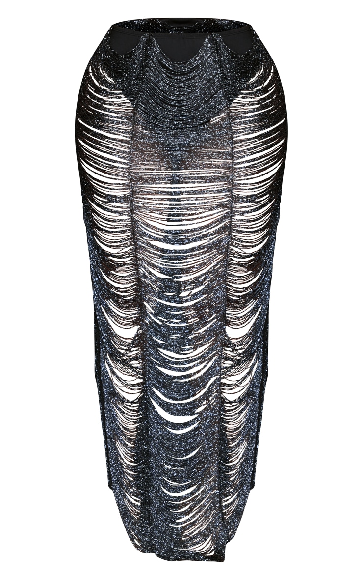 Shape Black Glitter Fringe Midaxi Skirt PrettyLittleThing SA