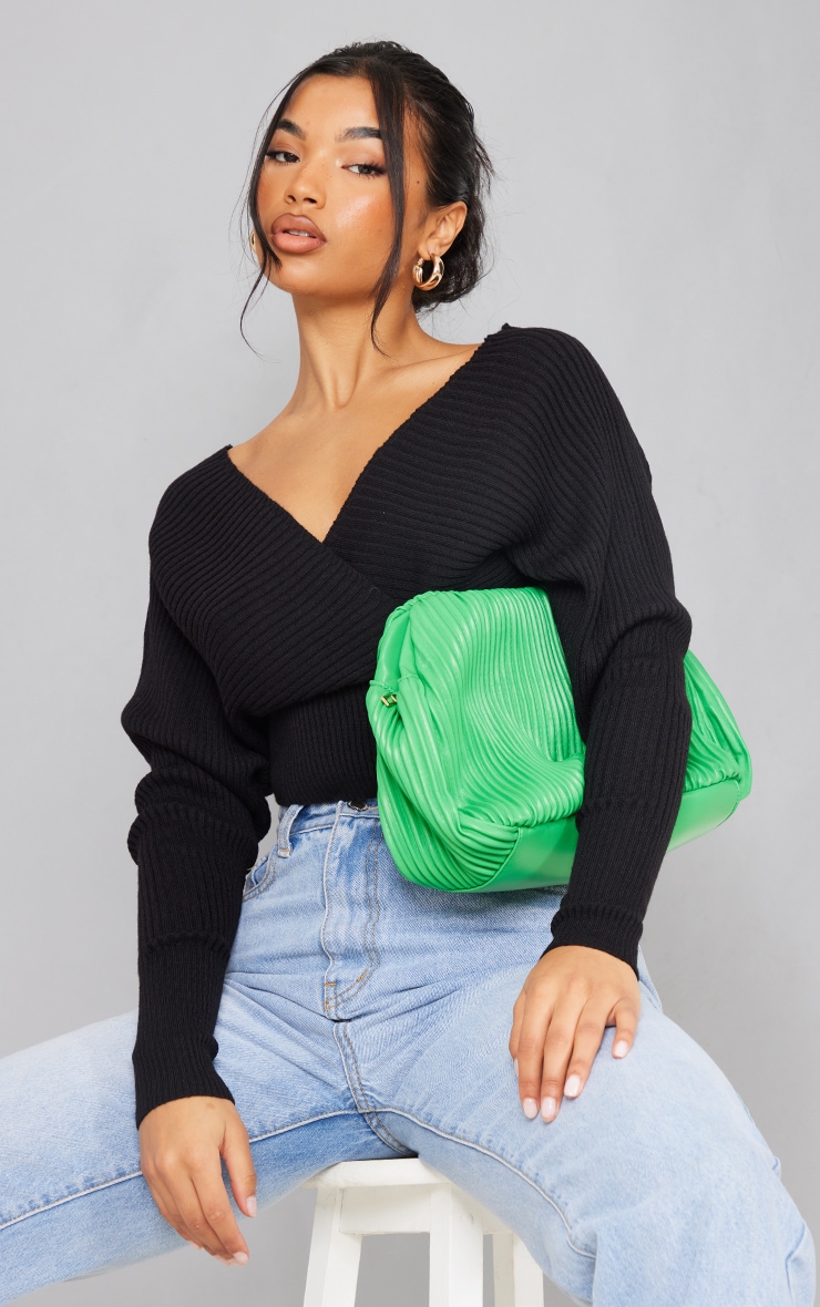 Black Wrap Off The Shoulder Knit Jumper image 1