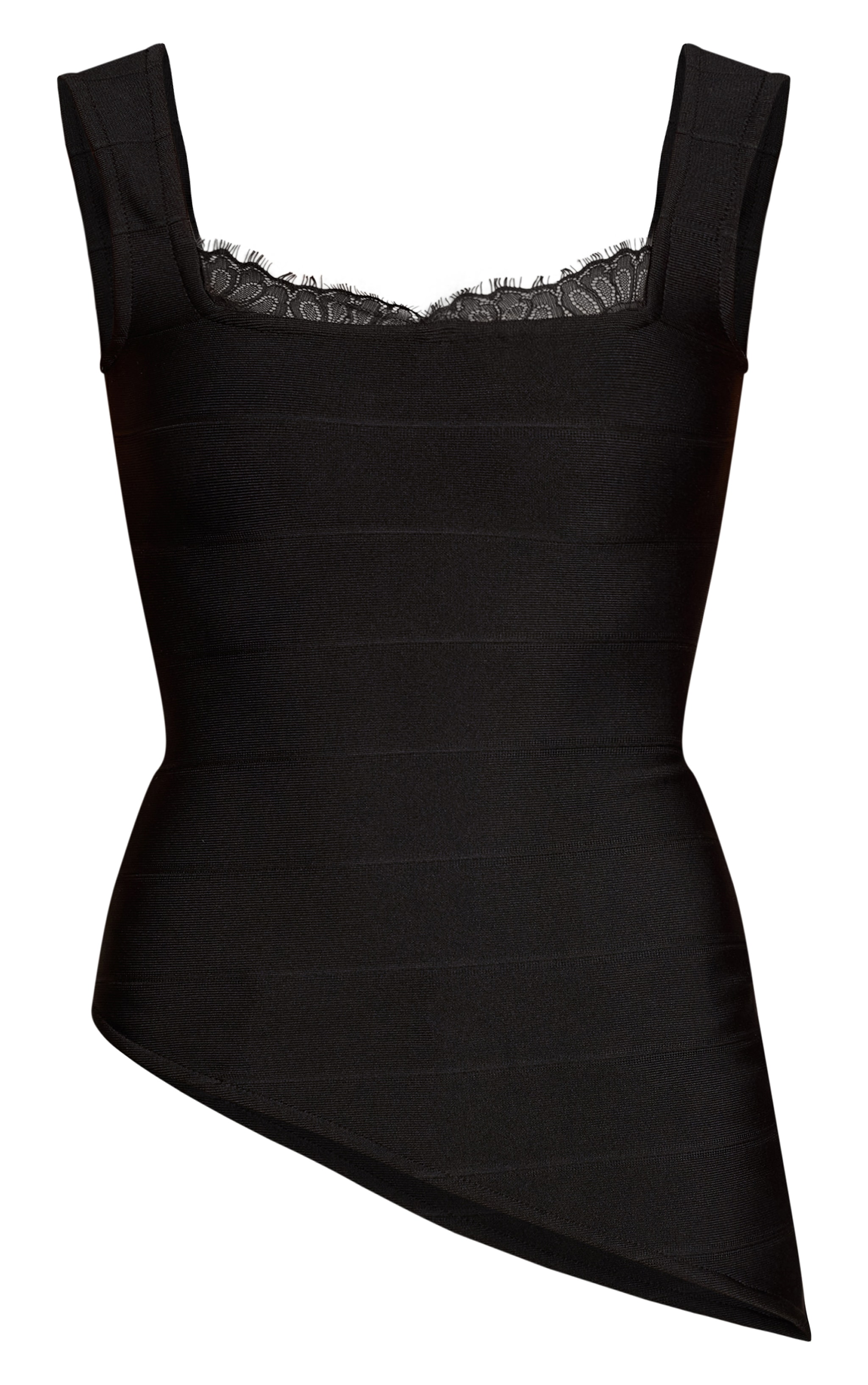 Black Lace Trim Bandage Asymmetric Long Top image 5