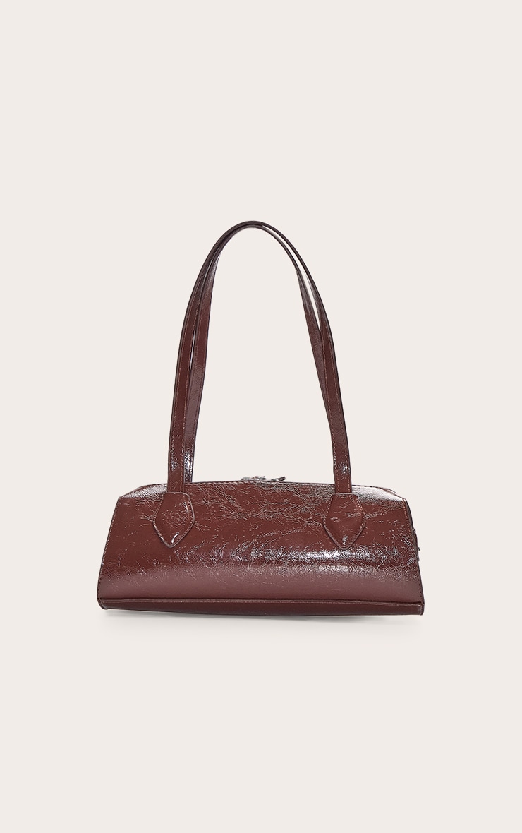 Chocolate Textured Faux Leather Bowler Bag image 3