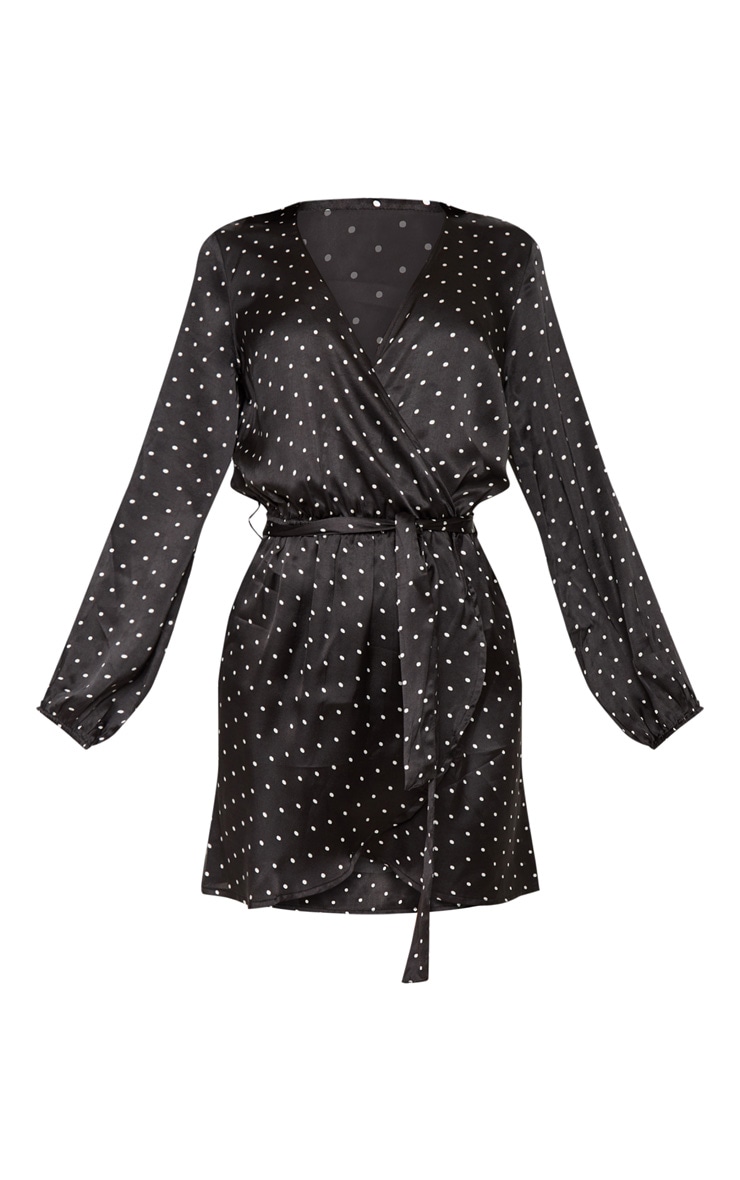 Black Polka Dot Tie Waist Shift Dress image 3