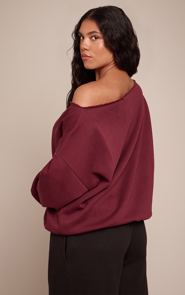 Shape Burgundy Sweat Raw Edge Slouch Sweatshirt image 2