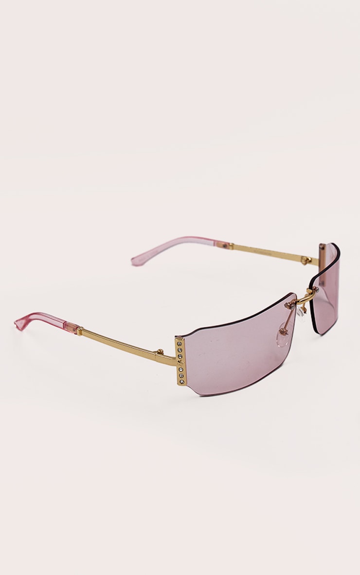 Pink Square Diamante Side Wrap Round Sunglasses image 3
