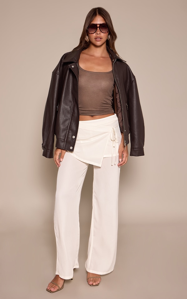 Cream Chiffon Wrap Tie Overlay Trousers