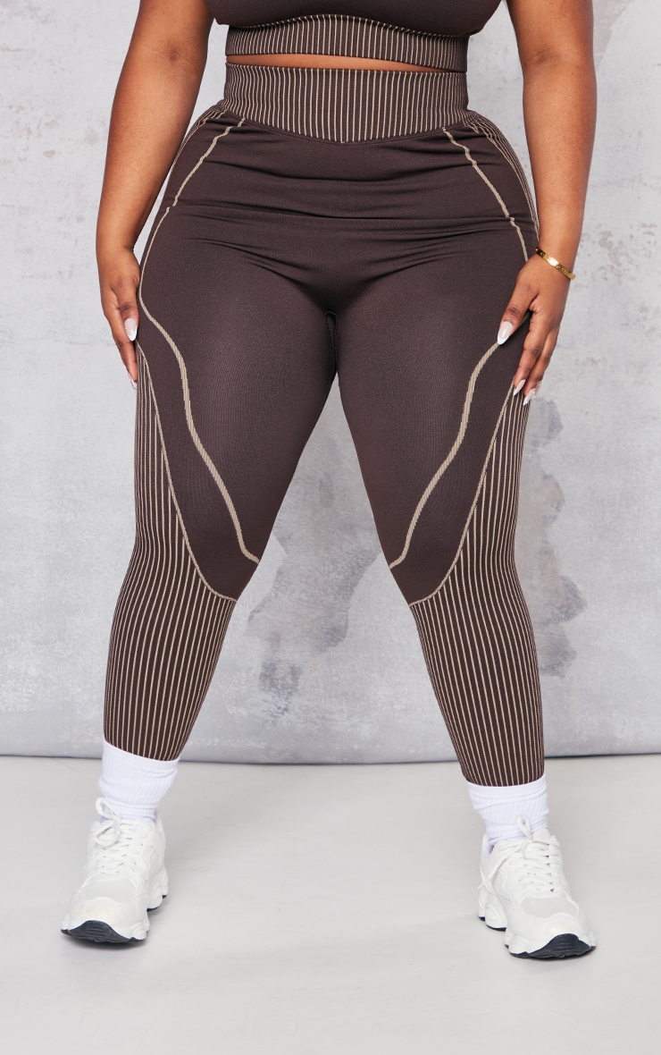 Plus Chocolate Binding Detail Sports Leggings image 2