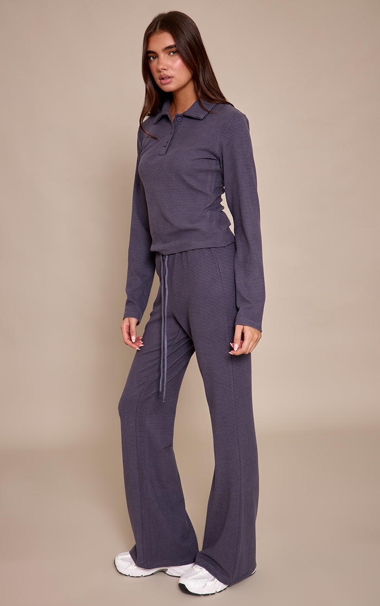 Grey Soft Fleece Pinstripe Skinny Flare Pant image 2