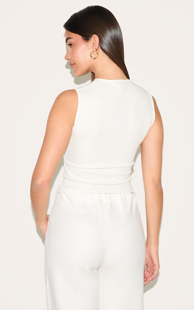 Cream Soft Touch Rib Button Down Sleeveless Top image 2