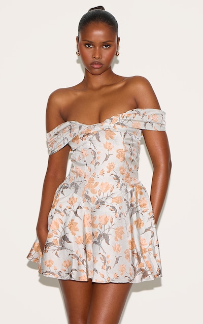 Blue Bardot Jacquard Shift Dress