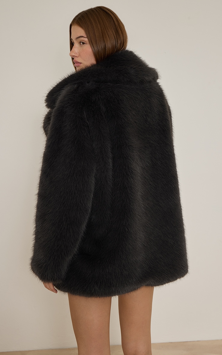 Grey Oversized Midi Faux Fur Coat image 2