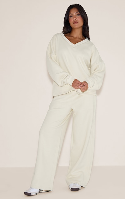 Cream Wide Leg Pleated Detail Sweatpants