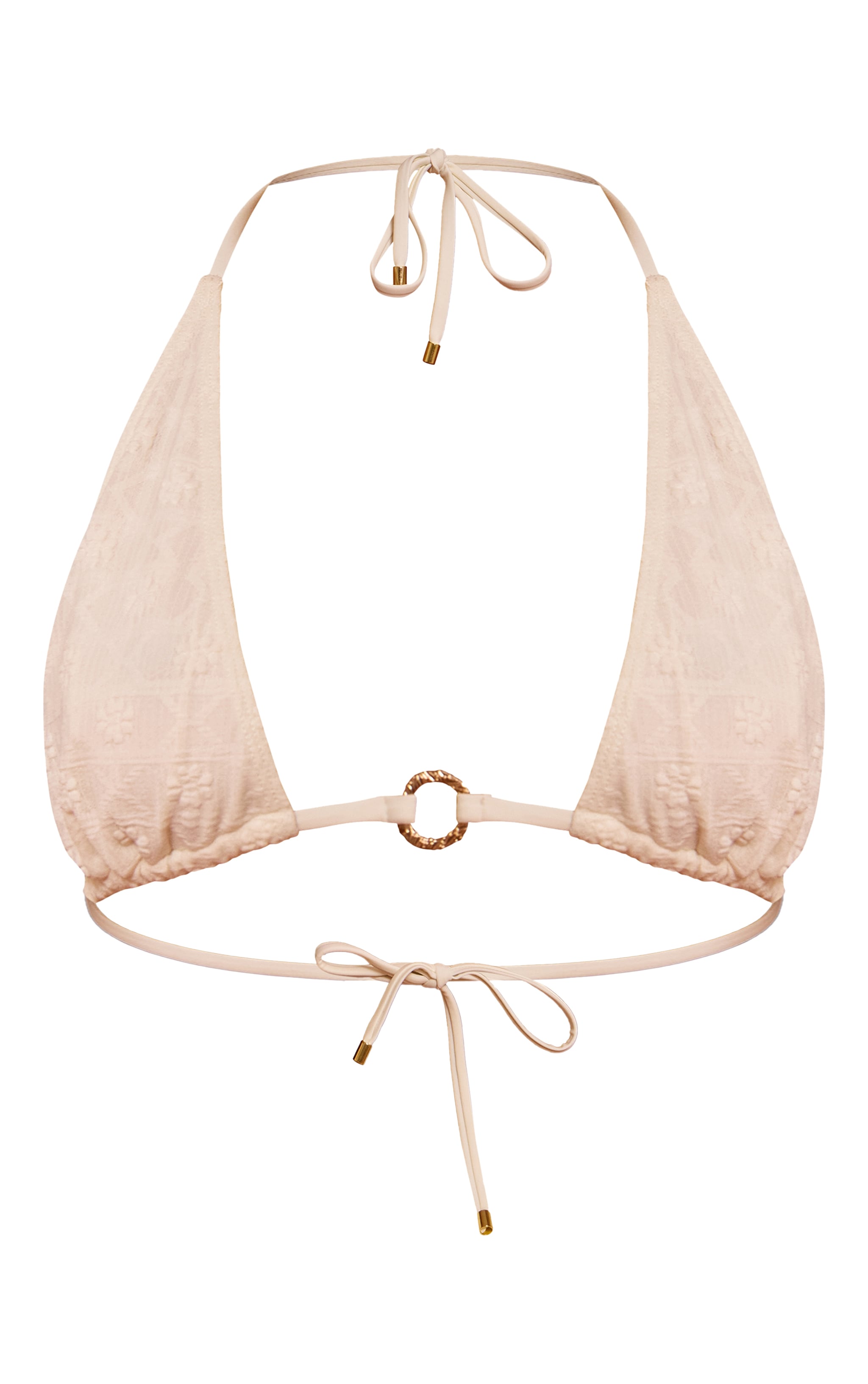 Cream Textured Floral O Ring Triangle Bikini Top image 5