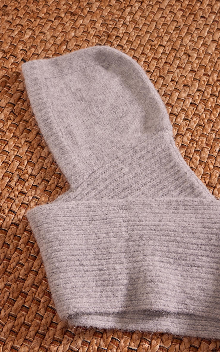 Grey Marl Knitted Soft Hooded Scarf image 2