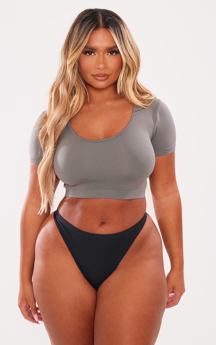 Shape Charcoal Stretch Seamless Scoop Neck Cropped T Shirt image 1