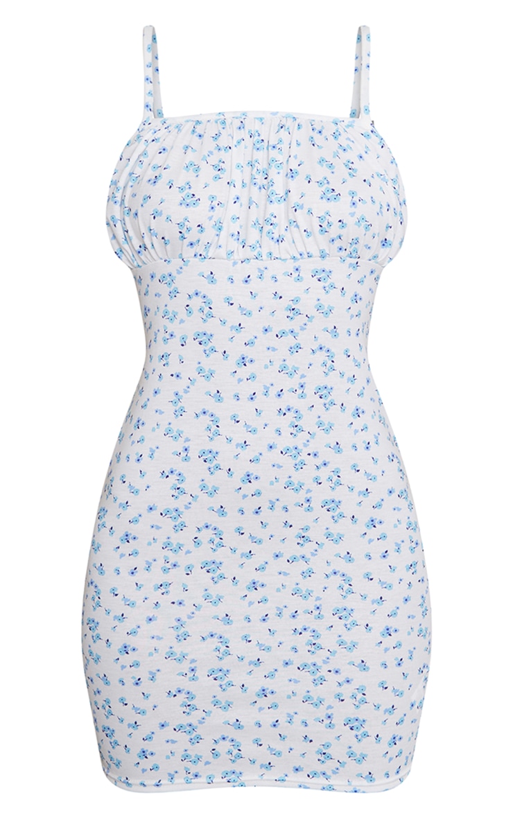 Blue Ditsy Floral Print Strappy Bodycon Dress image 5