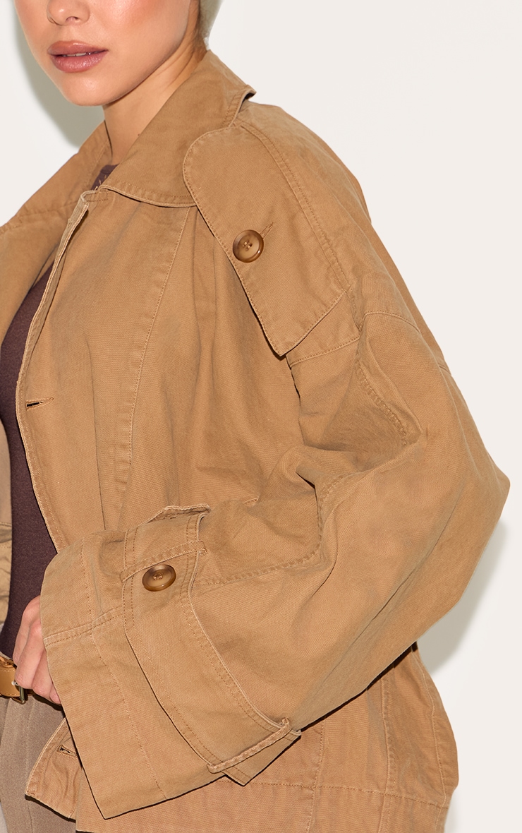 Taupe Wrap Over Detail Canvas Trench Coat image 4