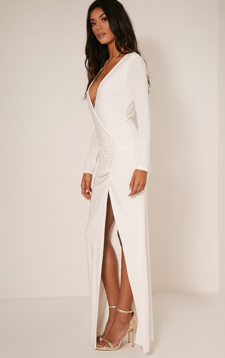 Aubreanna Cream Wrap Front Ruched Maxi Dress PrettyLittleThing