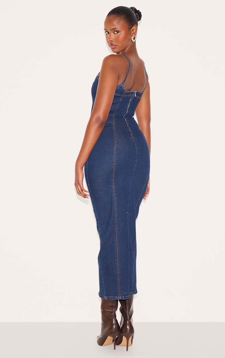 Robe mi-longue en jean indigo à bretelles fines image 2